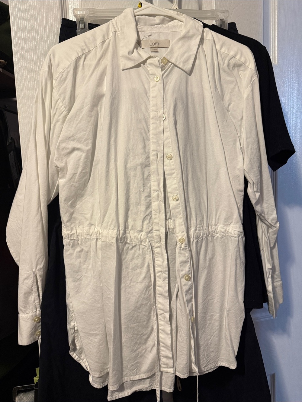 LOFT White Button-Front Drawstring Shirt-Tunic